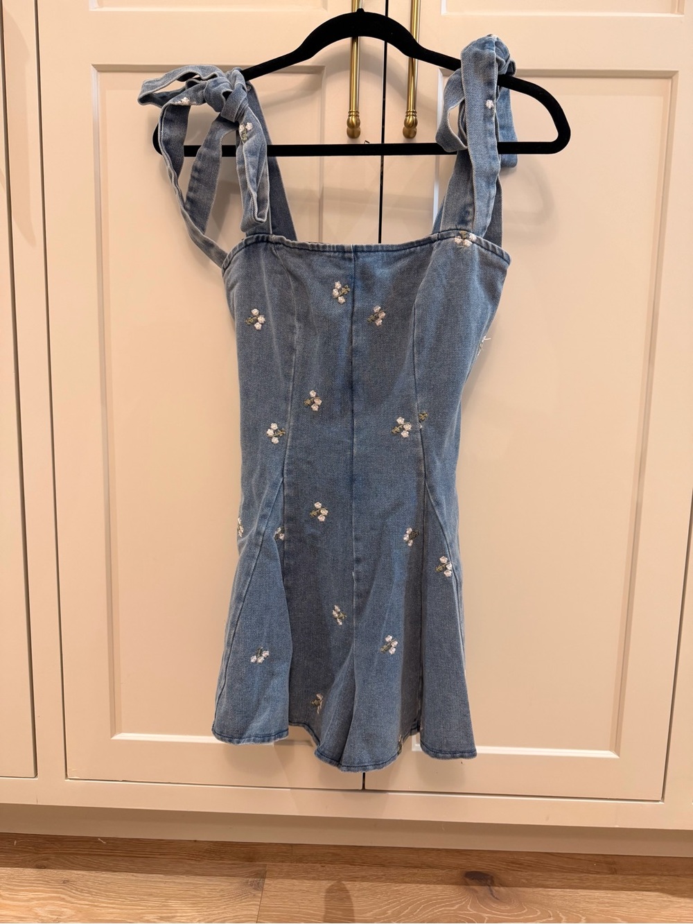 Altard State Light Blue Embroidered Denim Tie-Shoulder romper - Picture 5 of 5